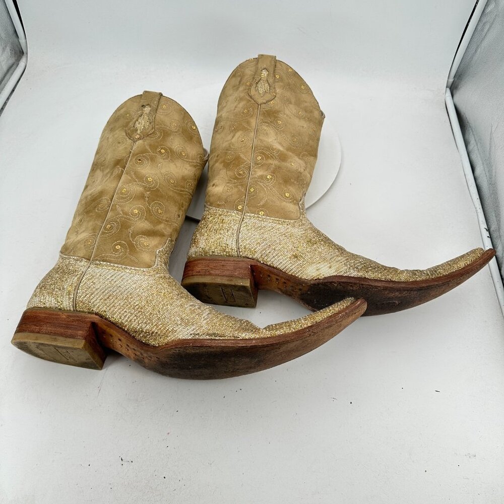 Tres Garcia Men Size 10 Carmel Brown Gold Leather Suede Pointed Toe Cowboy Boot - Picture 6 of 12